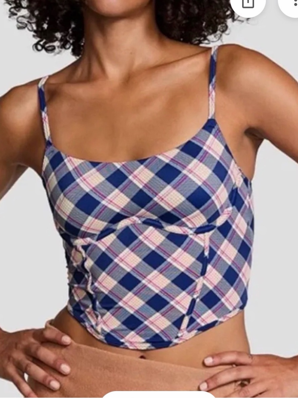Victoria’s Secret PINK The Cinched Micro Corset Top Navy Plaid Crop Top S-DD NWT